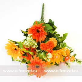 искусственные цветы астра с добавкой гвоздики и кашка цвета оранжевый с красным 65