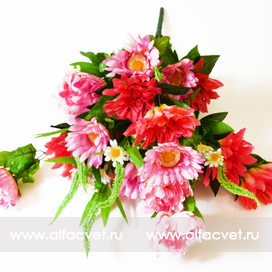 искусственные цветы букет ассорти (пион, георгина, гербера) цвета красный с розовым 42