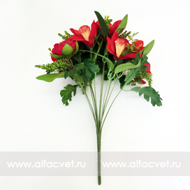 искусственные цветы букет пионов с орхидеями цвета красный 4