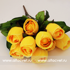 искусственные цветы розы с каплями цвета желтый 1