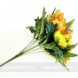 искусственные цветы букет пионов с орхидеями цвета оранжевый с белым 16