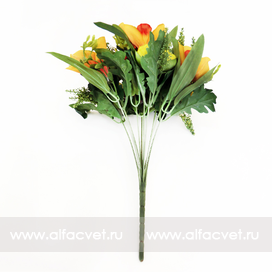 искусственные цветы букет пионов с орхидеями цвета оранжевый с белым 16