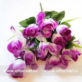 искусственные цветы букет роз цвета фиолетовый с белым 15